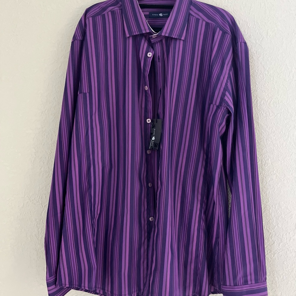 Stone Rose Shirt Mens S Purple Dresswear Knit Tricot Stretch New
